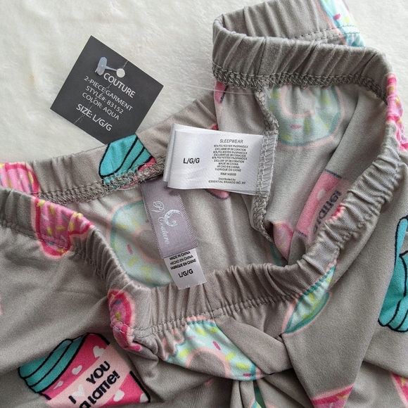 Pj Couture Love You A Latte Coffee PJ Set Sleeveless Top Shorts Aqua L NWT - Picture 9 of 9